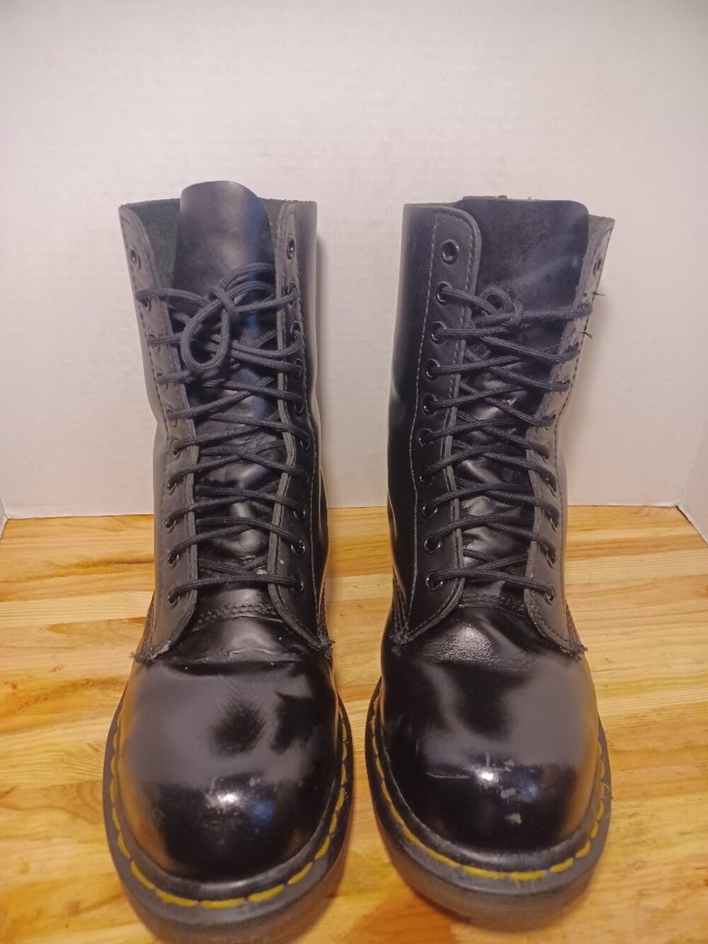 rare DR MARTENS 1919**Made in England**Black Steel Toe 10 Eyelet Boot UK7 US 8
